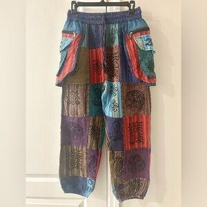 Rising International Boho Patchwork Drawstring Jogger Pants Size Small